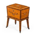 Y A SATINWOOD AND POLYCHROME PAINTED BOX ON STAND, LATE 19TH/EARLY 20TH CENTURY