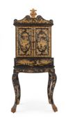 Y A CHINESE EXPORT BLACK LACQUER AND GILT DECORATED DRESSING CABINET ON STAND, MID 19TH CENTURY