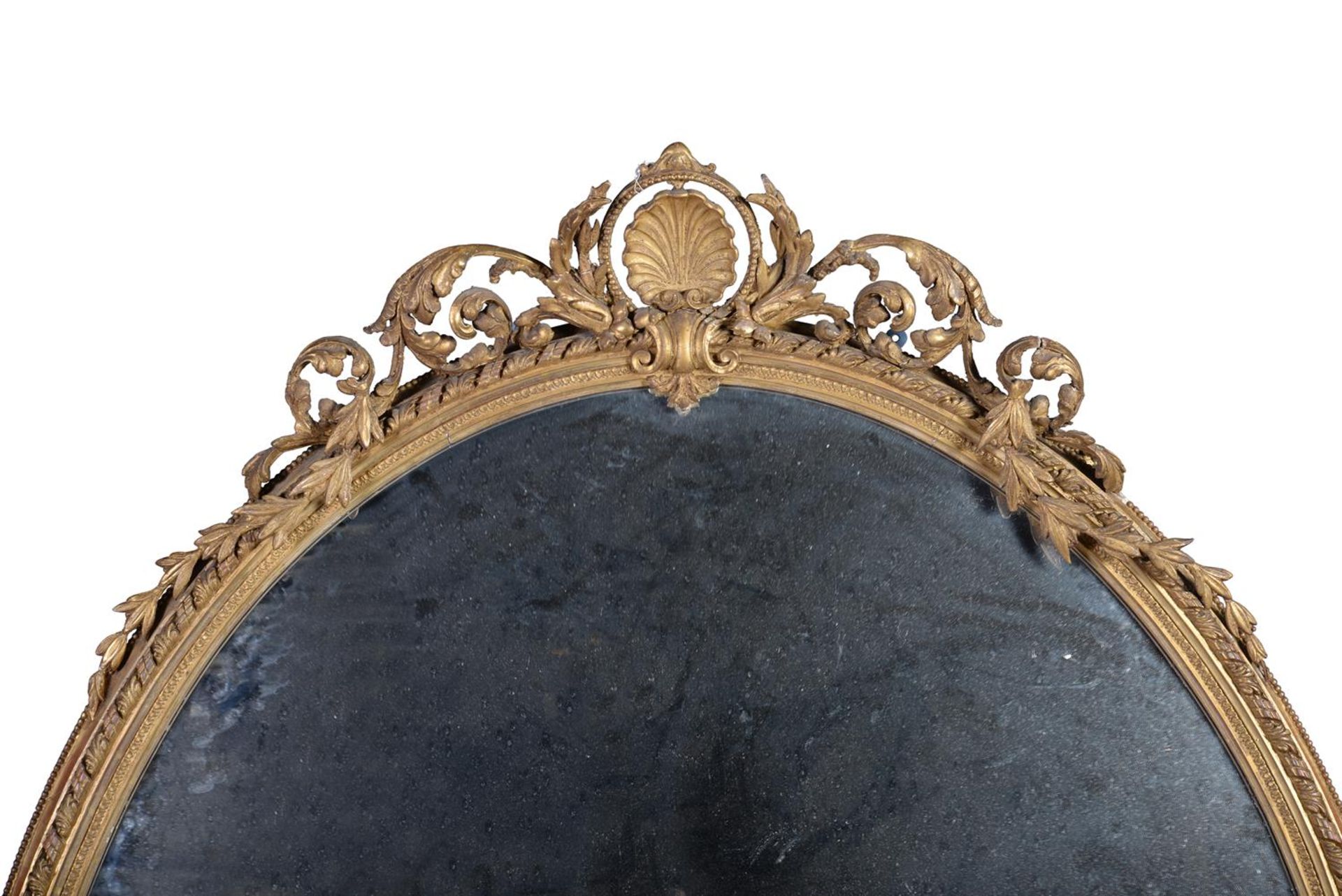 A LARGE CARVED GILTWOOD OVAL MIRROR, 19TH CENTURY - Bild 3 aus 4