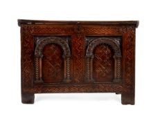 A CHARLES I OAK AND INLAID COFFER, SECOND QUARTER 17TH CENTURY