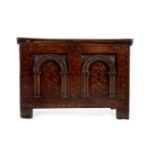 A CHARLES I OAK AND INLAID COFFER, SECOND QUARTER 17TH CENTURY