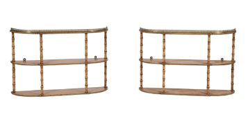 A PAIR OF PAINTED AND SIMULATED BAMBOO HANGING WALL SHELVES, 19TH CENTURY