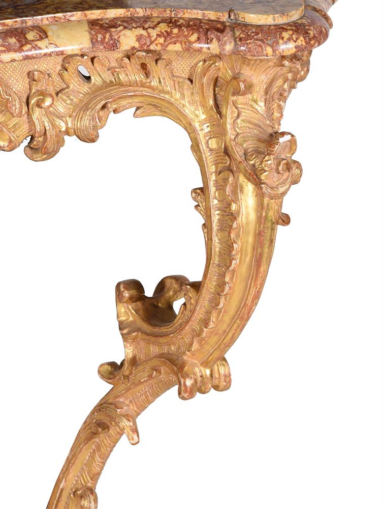 A PAIR OF LOUIS XV CARVED GILTWOOD CONSOLE TABLES, MID 18TH CENTURY - Image 7 of 10