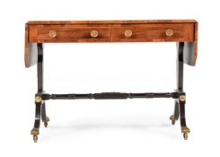 A REGENCY BURR YEW BANDED, EXOTIC HARDWOOD AND EBONISED SOFA TABLE, CIRCA 1820