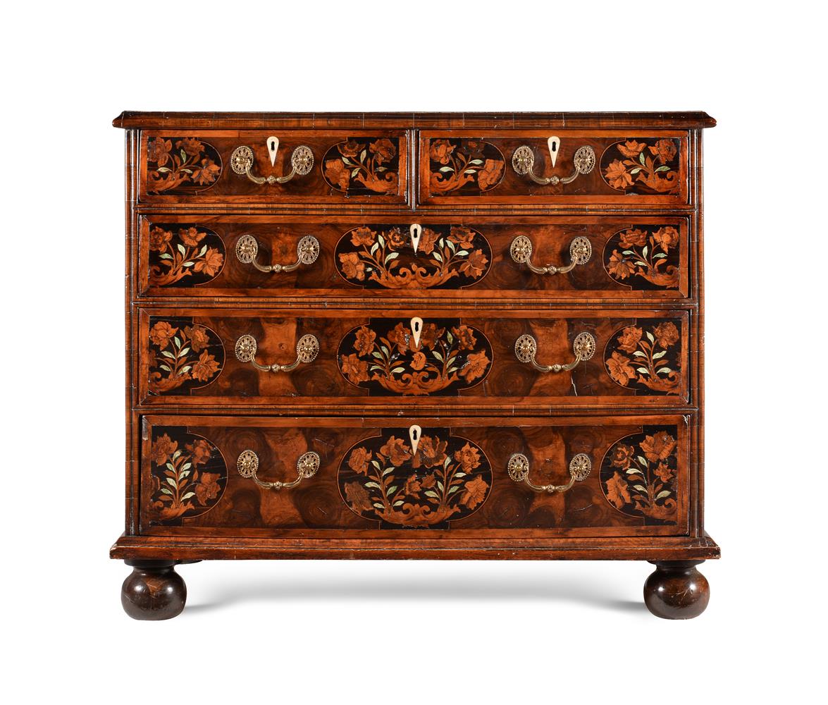 Y A WILLIAM AND MARY WALNUT AND MARQUETRY CHEST OF DRAWERS, CIRCA 1690