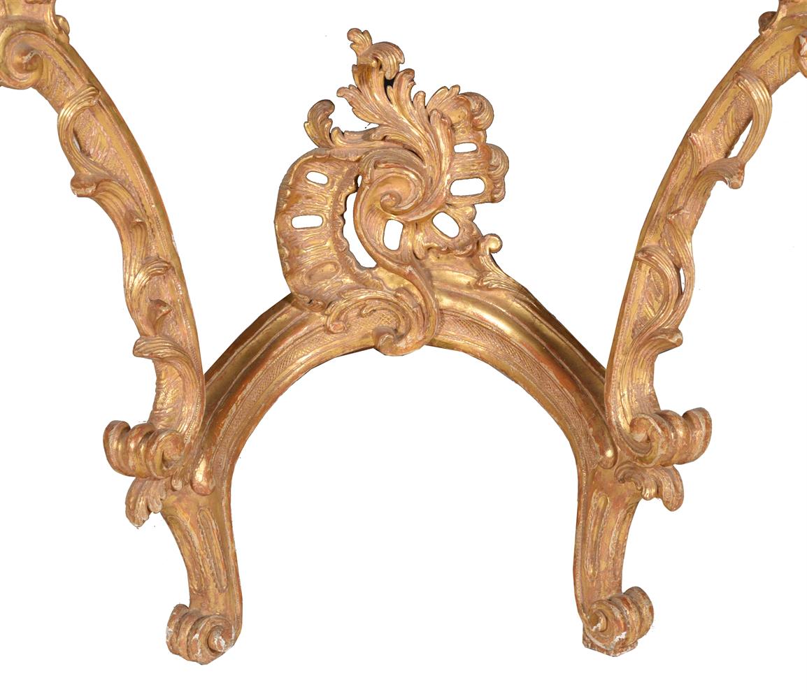 A PAIR OF LOUIS XV CARVED GILTWOOD CONSOLE TABLES, MID 18TH CENTURY - Image 4 of 10