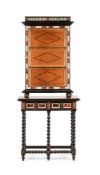 Y A PORTUGUESE TORTOISESHELL, IVORY AND EBONISED DISPLAY CABINET, 19TH CENTURY