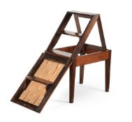 Y AN UNUSUAL GEORGE III MAHOGANY AND ROSEWOOD METAMORPHIC STOOL AND SET OF LIBRARY STEPS, CIRCA 1800