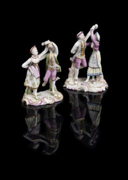 A PAIR OF LUDWIGSBURG GROUPS OF DANCERS, CIRCA 1765