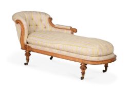 AN EARLY VICTORIAN BIRD'S EYE MAPLE DAY BED, IN THE MANNER OF HOLLAND & SONS, MID 19TH CENTURY