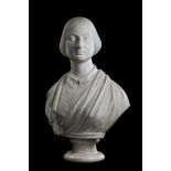 JOSEPH ROBINSON KIRK (1820-1894), WHITE MARBLE BUST OF A YOUNG WOMAN, LATE 19TH CENTURY