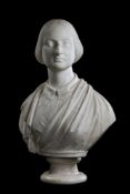 JOSEPH ROBINSON KIRK (1820-1894), WHITE MARBLE BUST OF A YOUNG WOMAN, LATE 19TH CENTURY