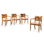 A SET OF FOUR ANGLO-INDIAN CARVED EXOTIC HARDWOOD ARMCHAIRS, MID 19TH CENTURY