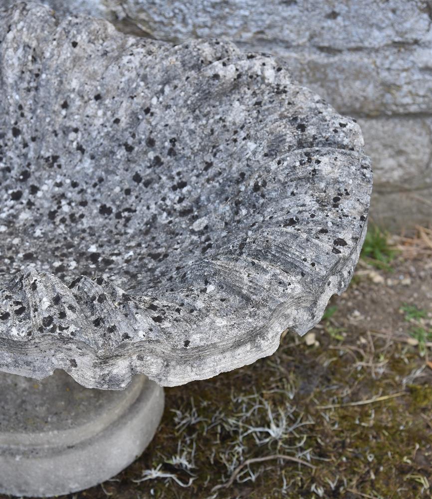 TWO SIMILAR COMPOSITION STONE PEDESTAL SHALLOW URNS, LATE 20TH CENTURY - Image 3 of 4