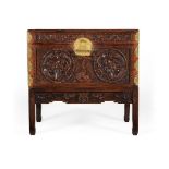 Y A CHINESE PADOUK AND BRASS MOUNTED CHEST, 18TH/19TH CENTURY