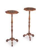 A PAIR OF WILLIAM AND MARY WALNUT AND MARQUETRY CANDLE STANDS, CIRCA 1690