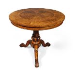 A VICTORIAN RADIAL VENEERED FIGURED WALNUT AND WALNUT CENTRE TABLE, CIRCA 1870