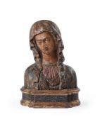 A CONTINENTAL CARVED AND POLYCHROME DECORATED BUST OF THE MADONNA, LATE 16TH/EARLY 17TH CENTURY