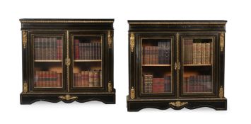 A PAIR OF VICTORIAN EBONISED AND GILT METAL MOUNTED SIDE CABINETS, SECOND HALF 19TH CENTURY