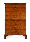 A GEORGE II WALNUT SECRETAIRE CHEST ON CHEST, CIRCA 1740