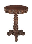 AN EXOTIC HARDWOOD PEDESTAL OCCASIONAL TABLE, ANGLO INDIAN OR BURMESE, 19TH CENTURY