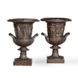 A PAIR OF 'GRAND TOUR' BRONZE MEDICI AND BORGHESE URNS, LATE 19TH CENTURY