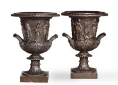 A PAIR OF 'GRAND TOUR' BRONZE MEDICI AND BORGHESE URNS, LATE 19TH CENTURY