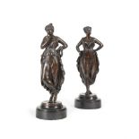 AFTER CANOVA, A PAIR OF BRONZE MAIDENS ON MARBLE BASES, FRENCH, 19TH CENTURY