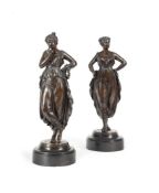 AFTER CANOVA, A PAIR OF BRONZE MAIDENS ON MARBLE BASES, FRENCH, 19TH CENTURY