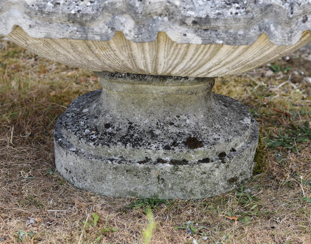 TWO SIMILAR COMPOSITION STONE PEDESTAL SHALLOW URNS, LATE 20TH CENTURY - Image 4 of 4