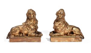 A PAIR OF GILT BRONZE AND METAL SPHINX, LATE 19TH CENTURY