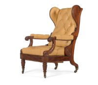 A WILLIAM IV MAHOGANY AND LEATHER ADJUSTABLE ARMCHAIR, CIRCA 1830