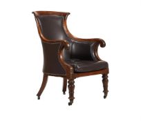 A WILLIAM IV MAHOGANY AND LEATHER LIBRARY ARMCHAIR, CIRCA 1830