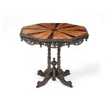 Y A CEYLONESE EBONY AND SPECIMEN WOOD OCTAGONAL TABLE, SECOND HALF 19TH CENTURY