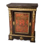 Y A NAPOLEON III BRASS MARQUETRY AND SCARLET TORTOISESHELL SIDE CABINET, LATE 19TH CENTURY