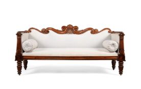 Y A GEORGE IV CARVED ROSEWOOD AND UPHOLSTERED SOFA, CIRCA 1830