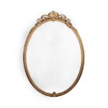 A LARGE CARVED GILTWOOD OVAL MIRROR, 19TH CENTURY