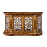 Y A VICTORIAN FIGURED WALNUT, TULIPWOOD CROSS BANDED AND GILT METAL MOUNTED SIDE CABINET