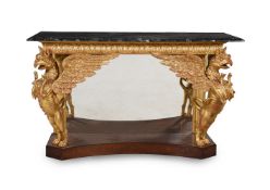 A GILTWOOD AND MAHOGANY MARBLE MOUNTED CONSOLE TABLE, IN THE 18TH CENTURY STYLE, 20TH CENTURY