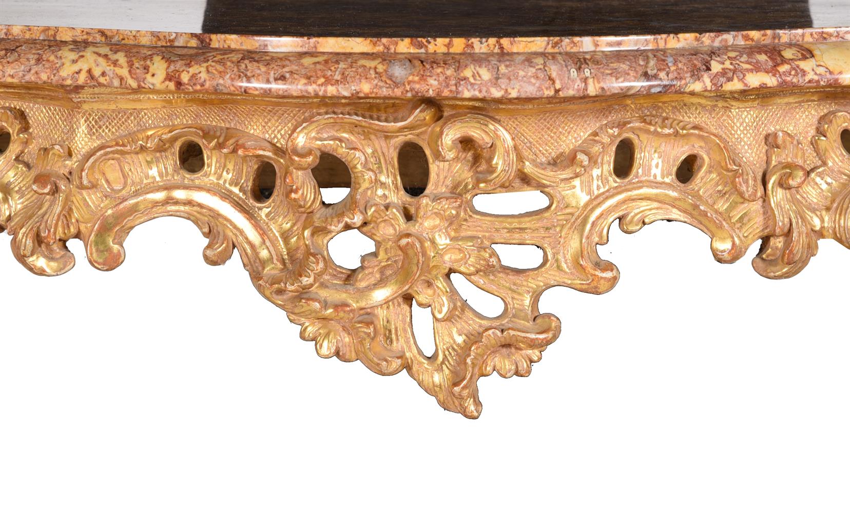 A PAIR OF LOUIS XV CARVED GILTWOOD CONSOLE TABLES, MID 18TH CENTURY - Image 8 of 10