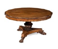 Y A GEORGE IV CARVED ROSEWOOD CENTRE TABLE, POSSIBLY ANGLO-INDIAN, CIRCA 1830