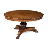 Y A GEORGE IV CARVED ROSEWOOD CENTRE TABLE, POSSIBLY ANGLO-INDIAN, CIRCA 1830