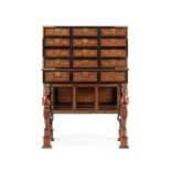Y AN INDO-PORTUGUESE TEAK, EBONY AND IVORY PARQUETRY CONTADOR OR CABINET ON STAND