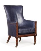Y A GEORGE IV ROSEWOOD AND LEATHER UPHOLSTERED LIBRARY ARMCHAIR, IN THE MANNER OF GILLOWS, CIRCA 182