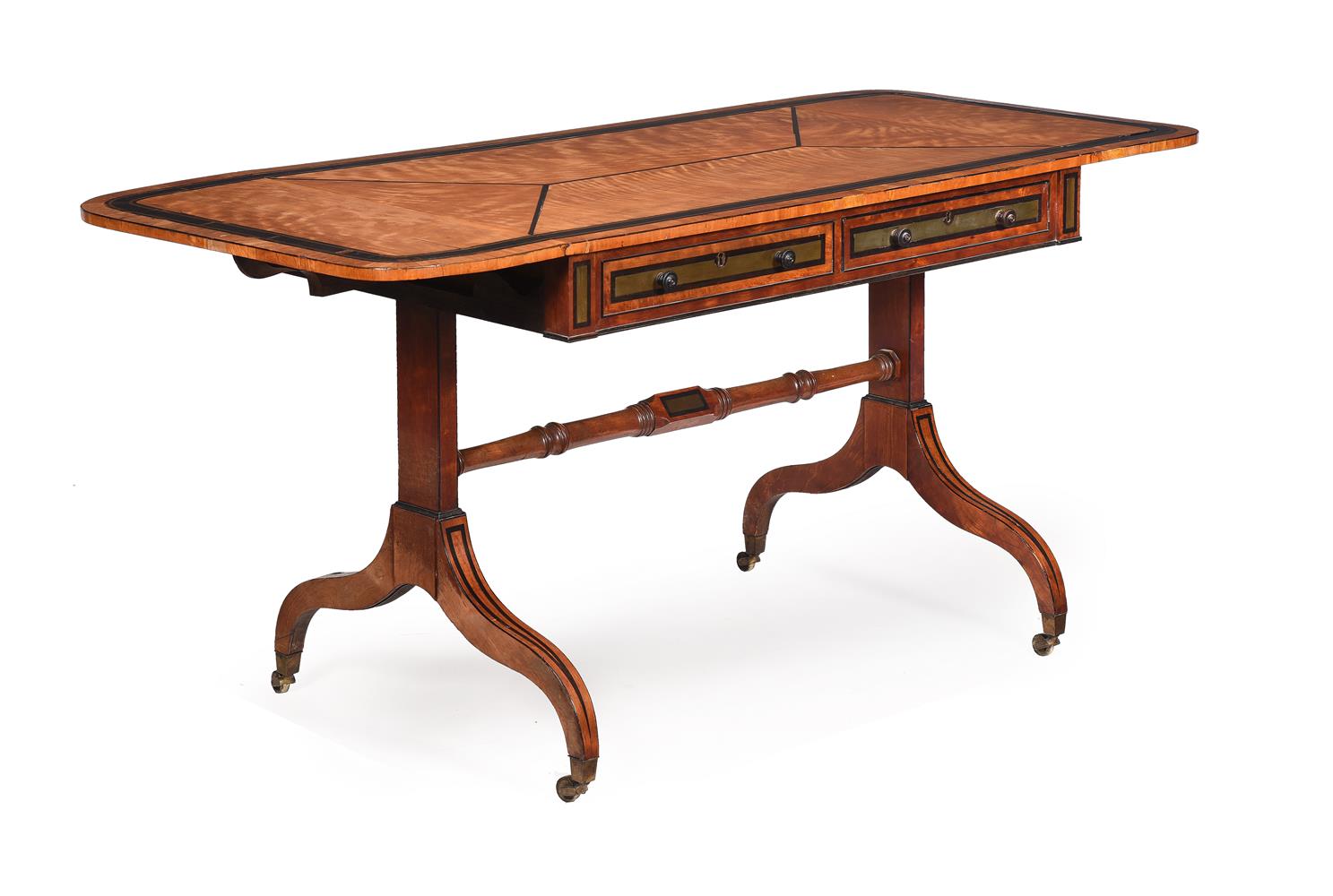 Y A REGENCY SATINWOOD, EBONY AND BRASS INLAID SOFA TABLE, CIRCA 1815