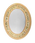 A REGENCY GILTWOOD AND VERRE EGLOMISE WALL MIRROR, EARLY 19TH CENTURY