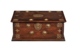 A DUTCH COLONIAL EXOTIC HARDWOOD, BRASS MOUNTED AND STUDDED TRUNK, 18TH CENTURY