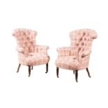 A PAIR OF SIMULATED ROSEWOOD TUB ARMCHAIRS IN VICTORIAN TASTE