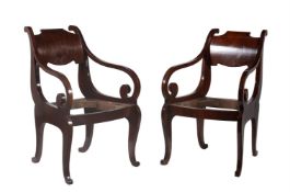 A PAIR OF CONTINENTAL MAHOGANY ARMCHAIR FRAMES