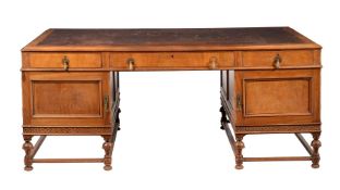 A WALNUT PARTNER'S DESK IN 18TH CENTURY STYLE